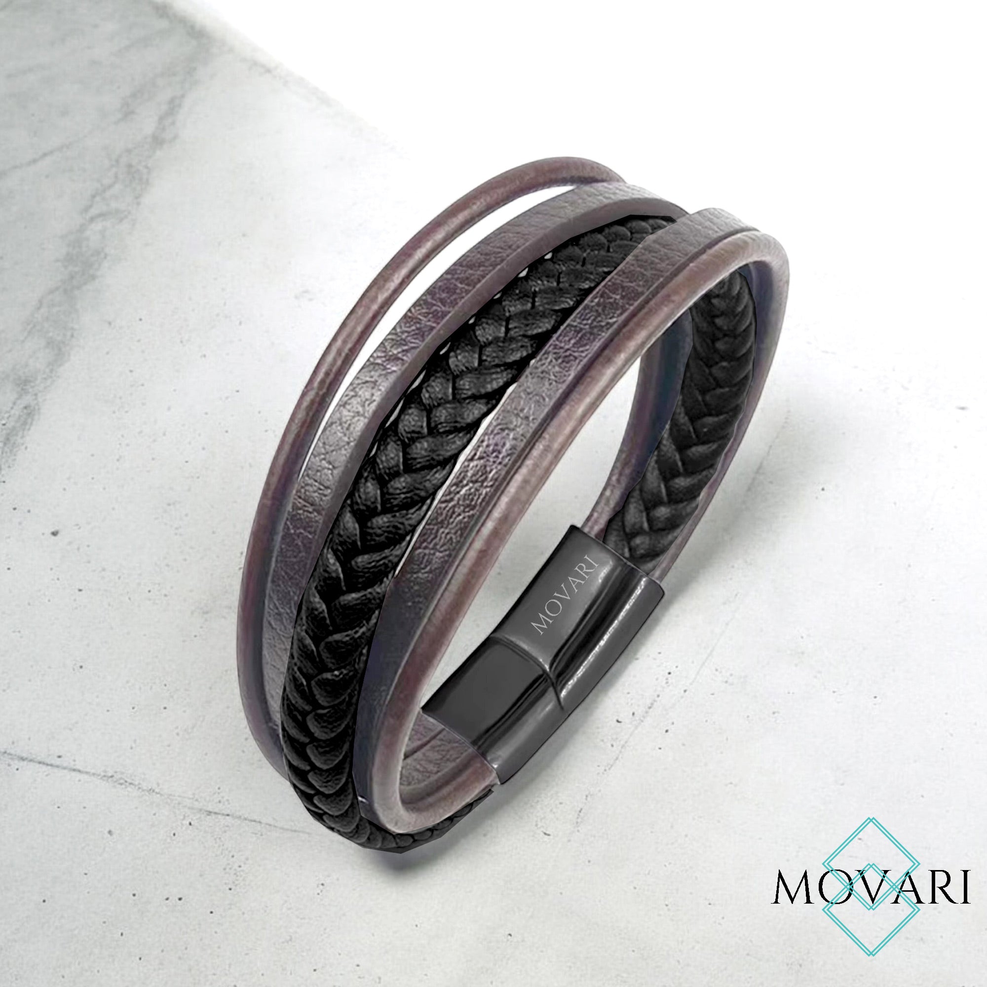 Five Layer Black Brown Mix Leather Bracelet
