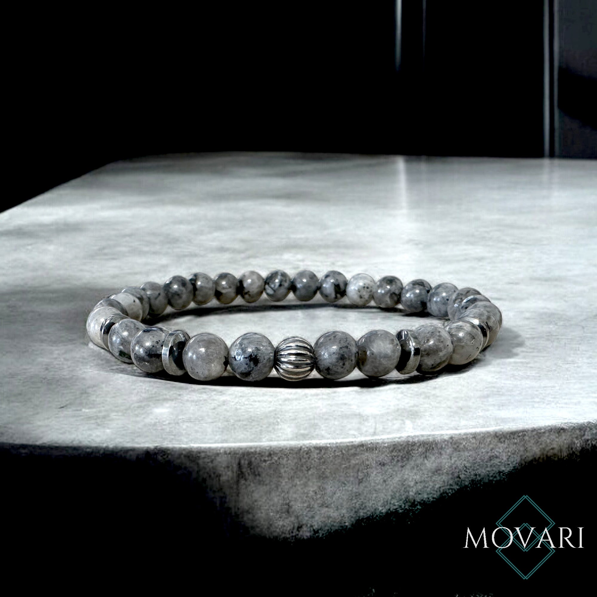 Flash Larvikite Hematite 925 Sterling Silver 6mm Bead Bracelet