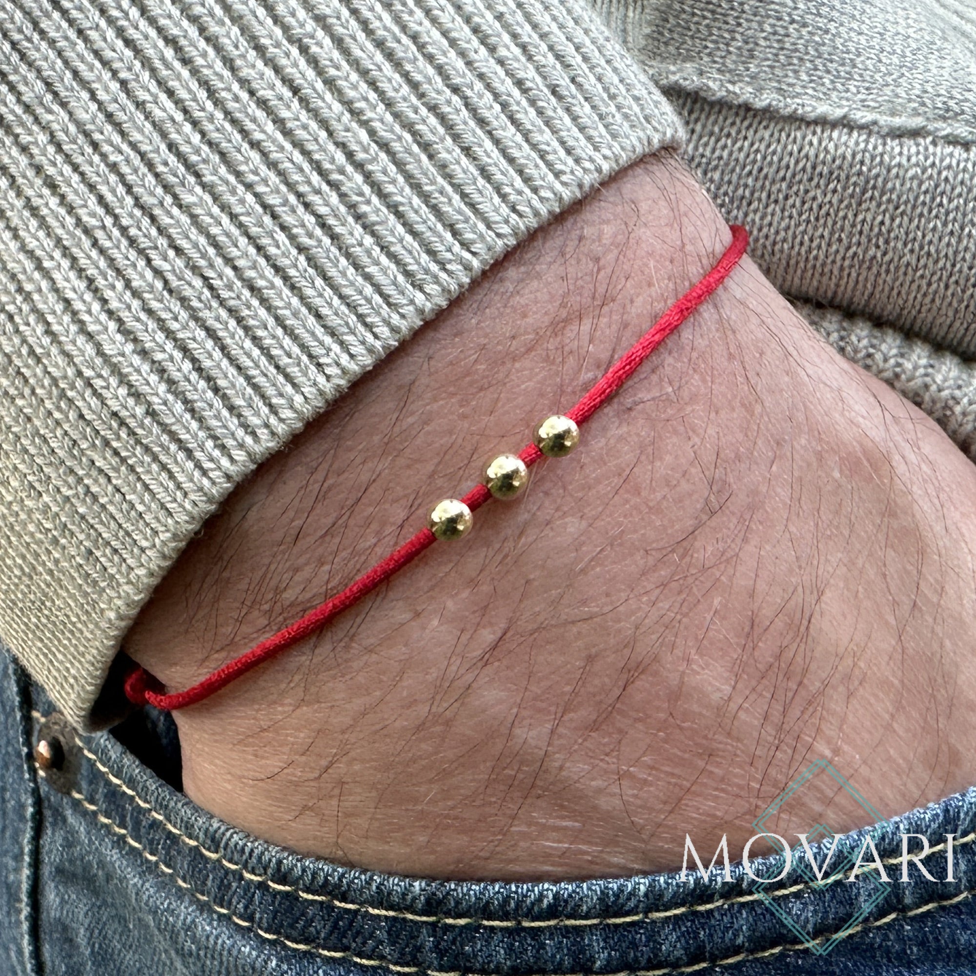 Kabbalah Bracelet Red String 14k Gold 3 Bead Amulet Luck And Protection