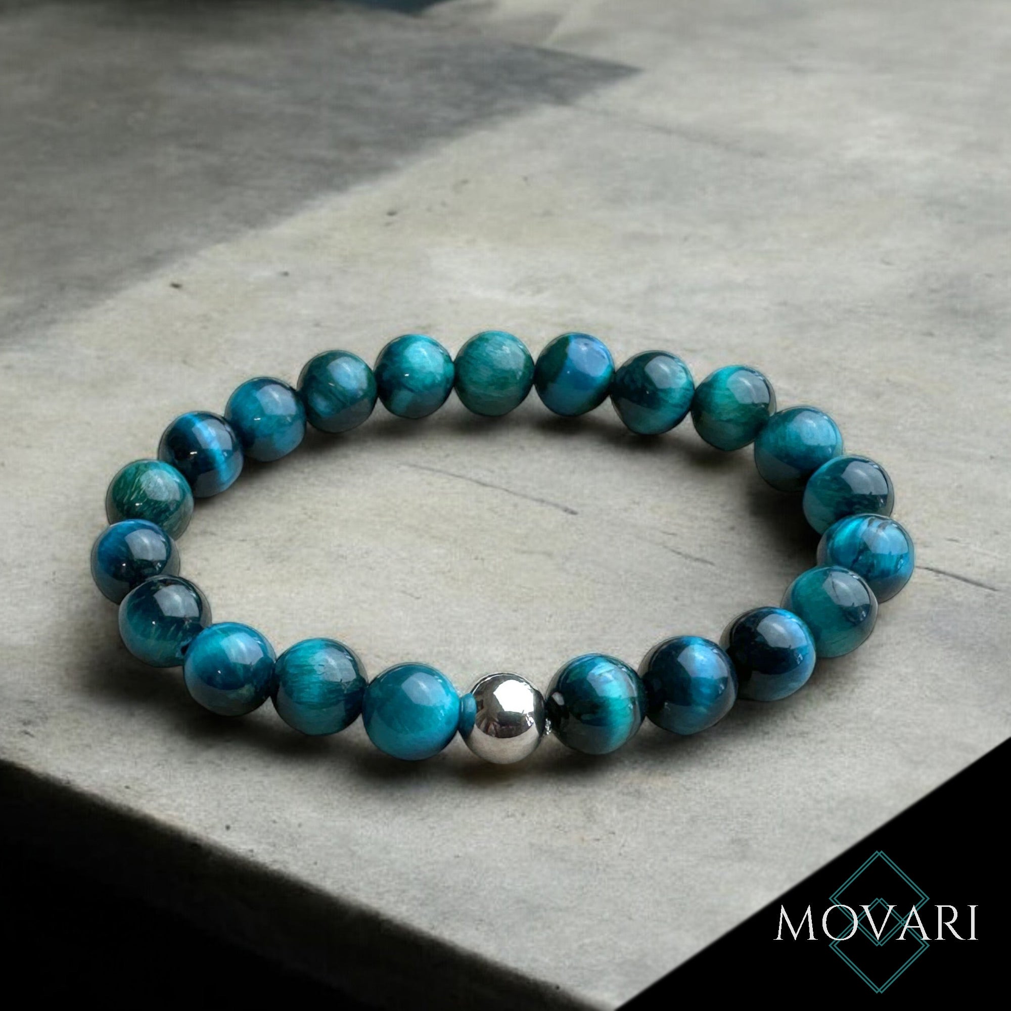 Ocean Blue Tigers Eye 8mm Bead Stretch Bracelet Gift For Husband