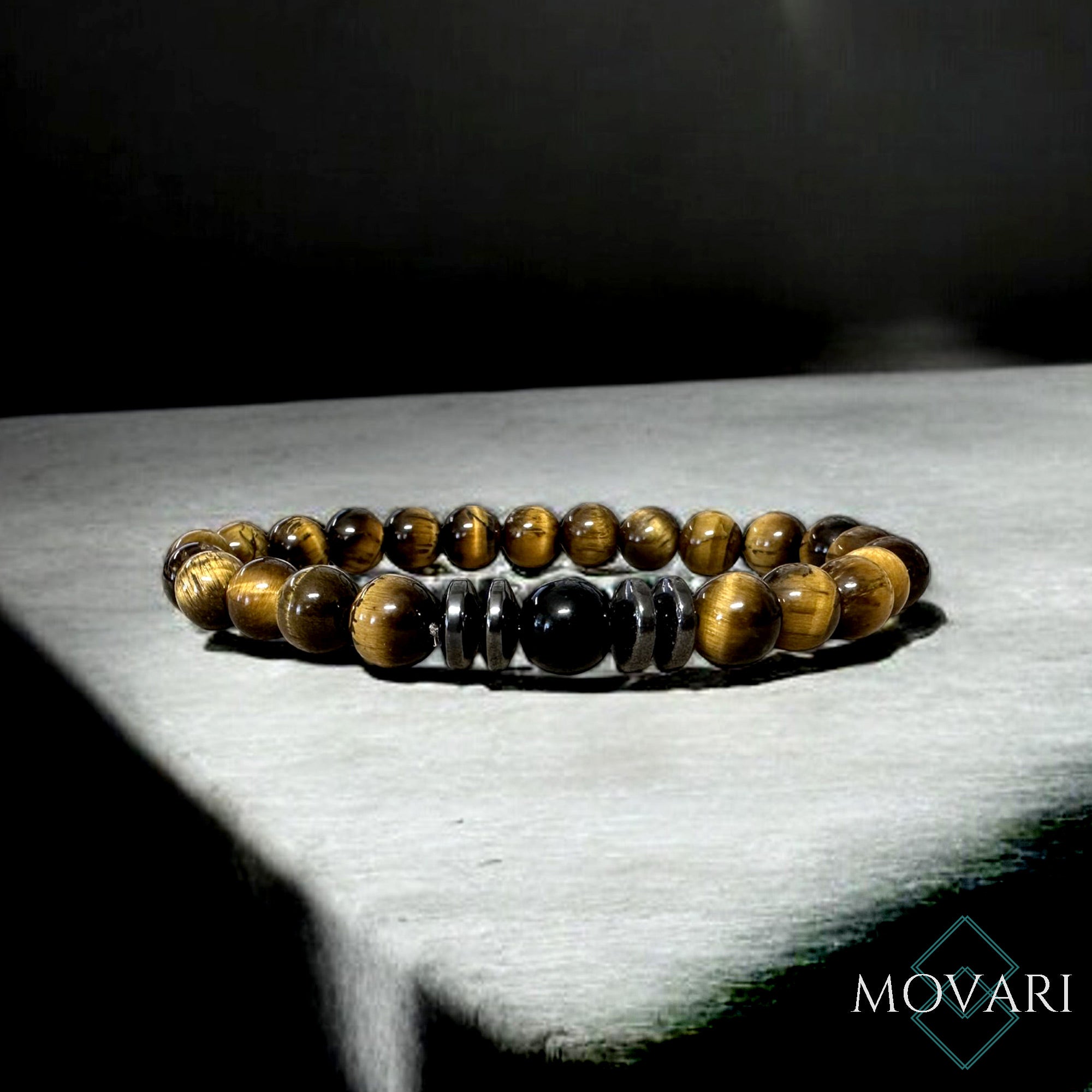 Mens Bracelet Tigers Eye Ultimate Protection Obsidian 8mm Stretch
