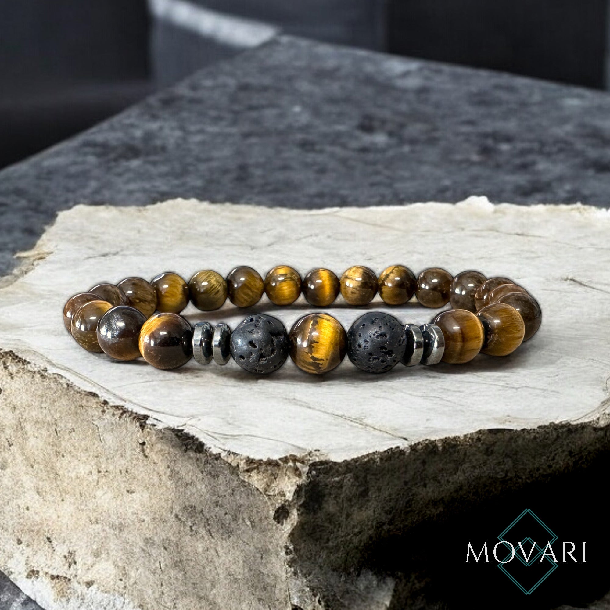 Natural Tiger's Eye Lava 8mm Mens Beaded Stretch Bracelet Gemstone
