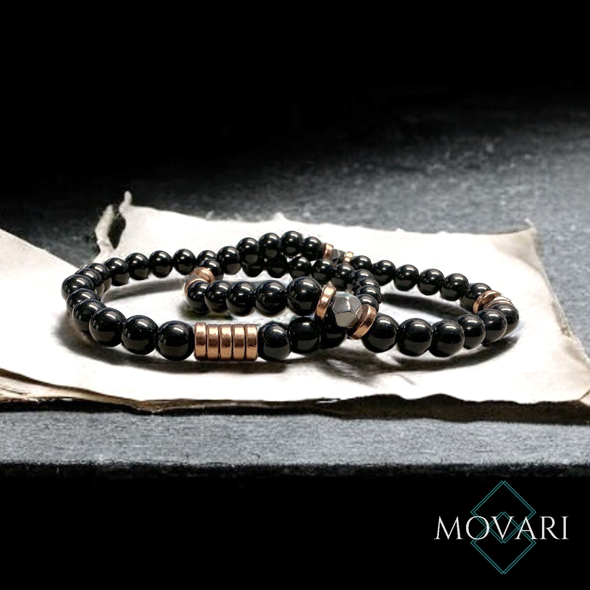 Bracelet Stacking Set For Men 6mm Obsidian And Hematite Gifting