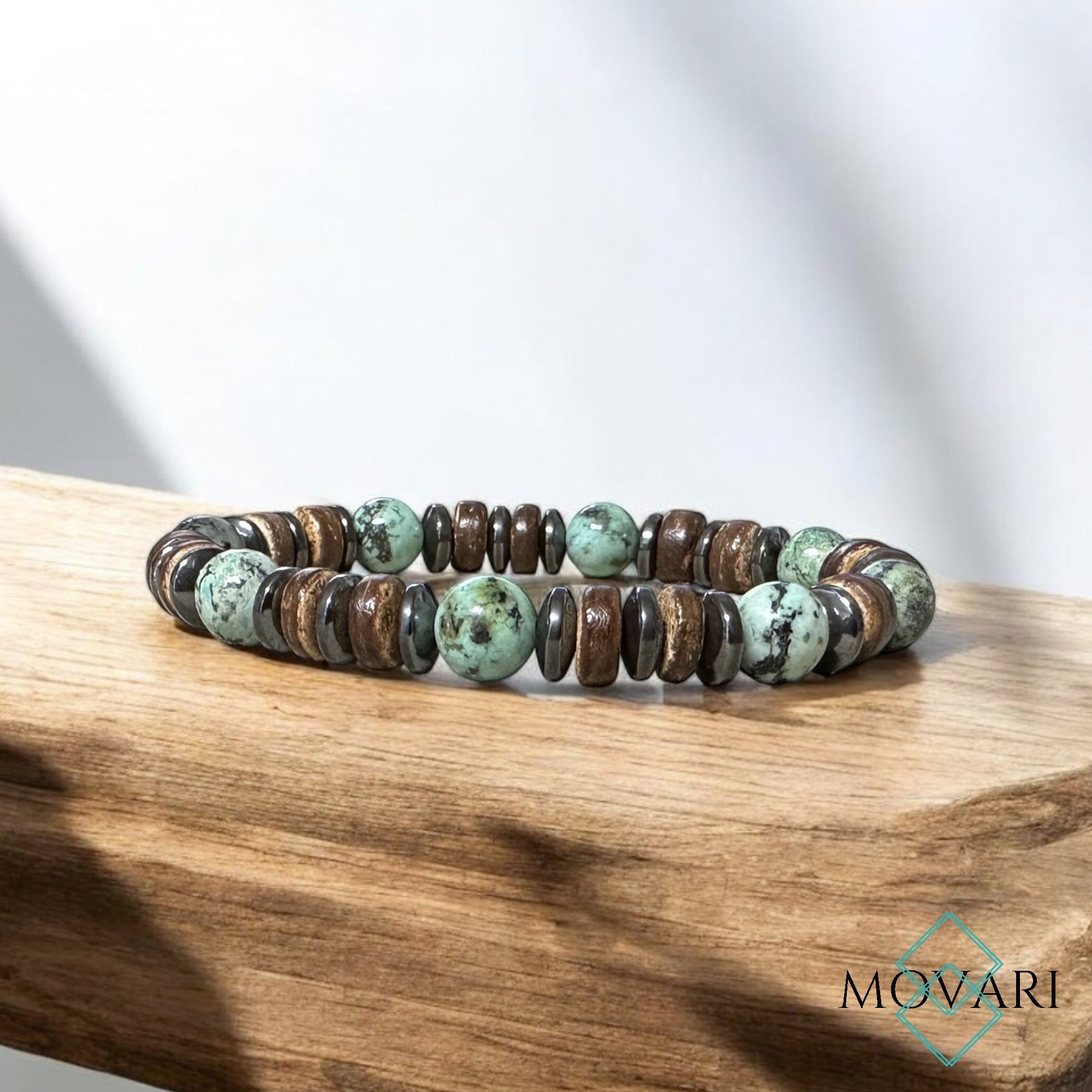Mens Beach Bracelet Turquoise Bohemian Bead Stretch Bracelet 8mm Surfer