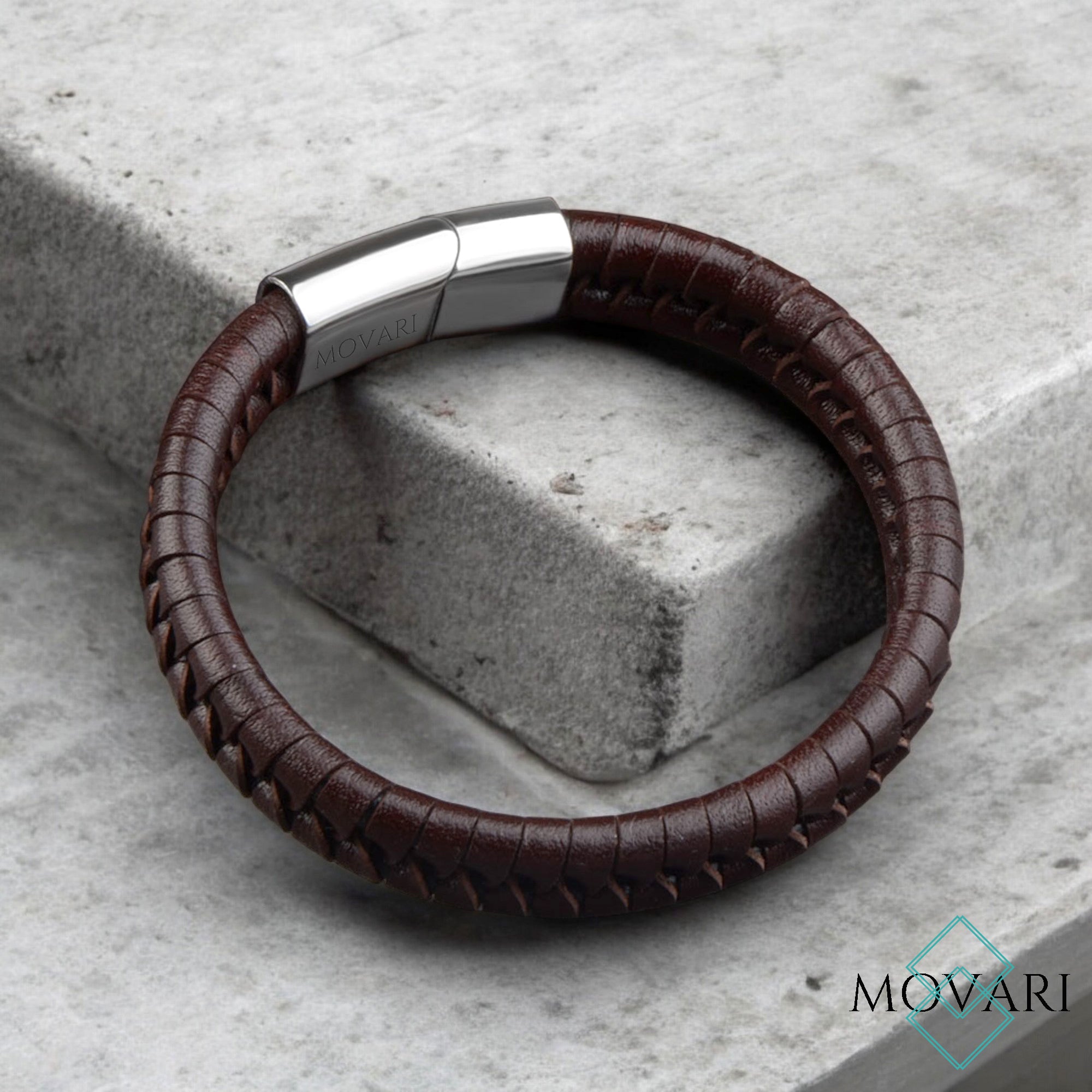 Brown Braided Leather men's Bracelet Stainless Steel Clasp