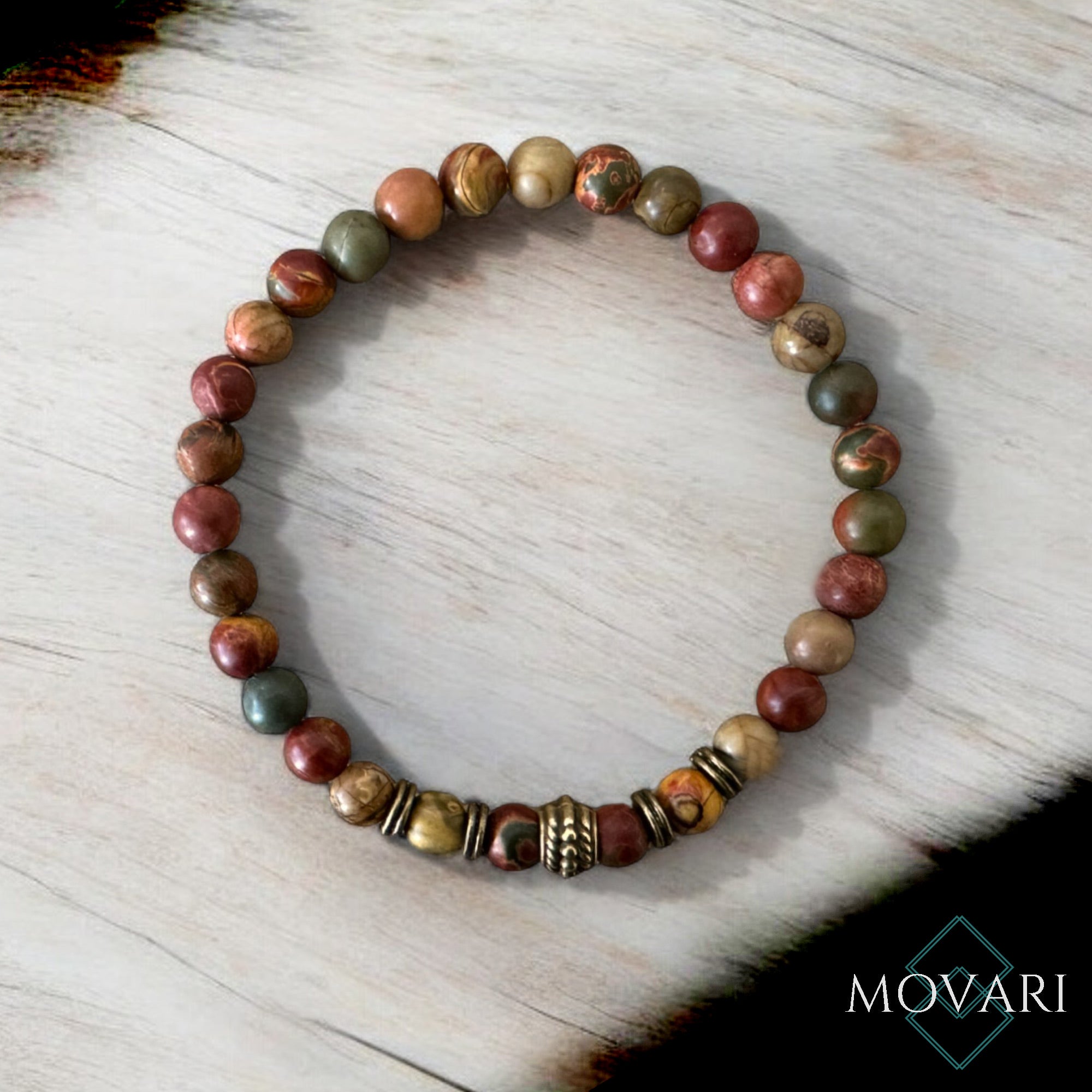 Picasso Jasper Bead Bracelet Earth Tone Mens Boho red bronze Jewelry 6mm