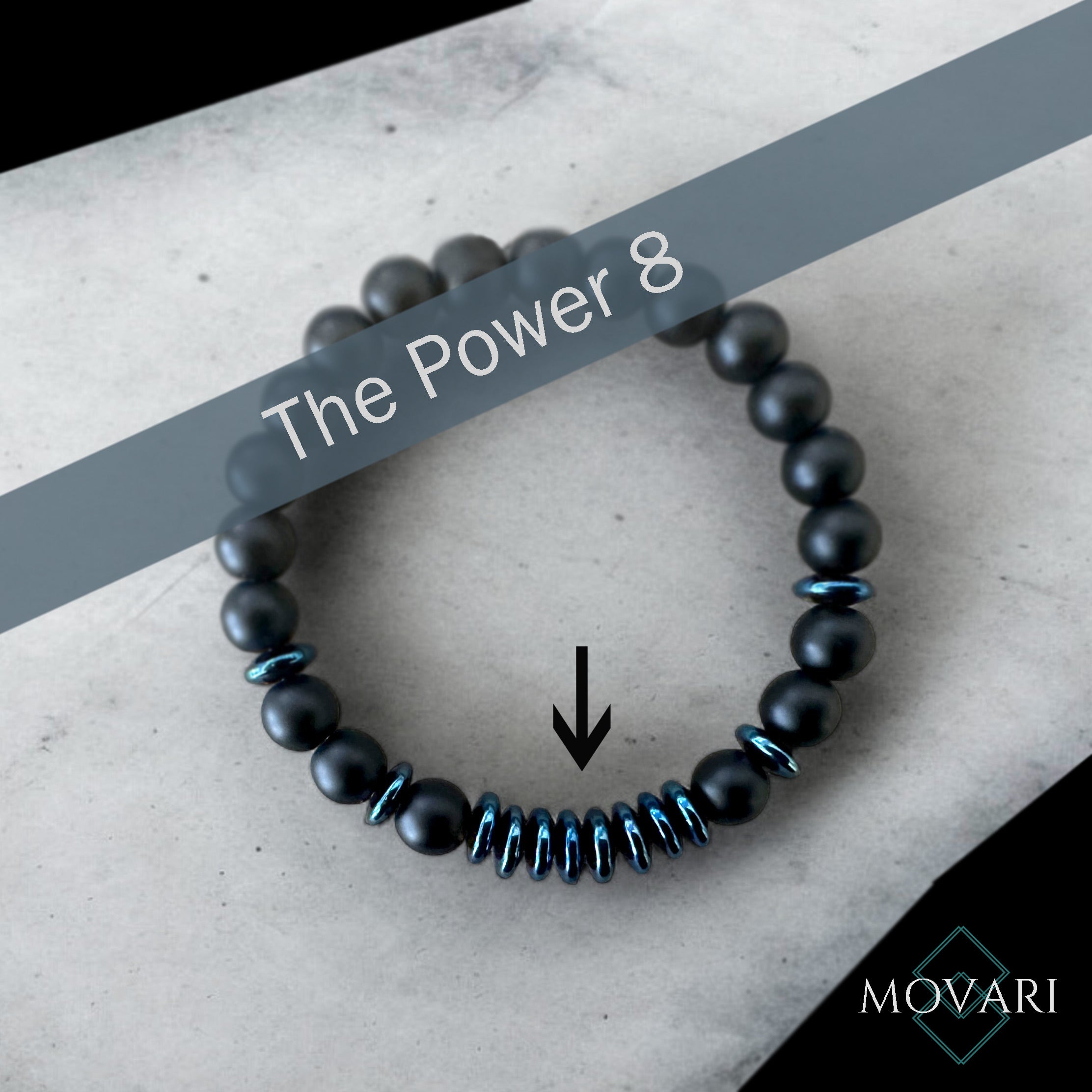 The Power 8 Matte Onyx Blue Hematite Bead Stretch Bracelet