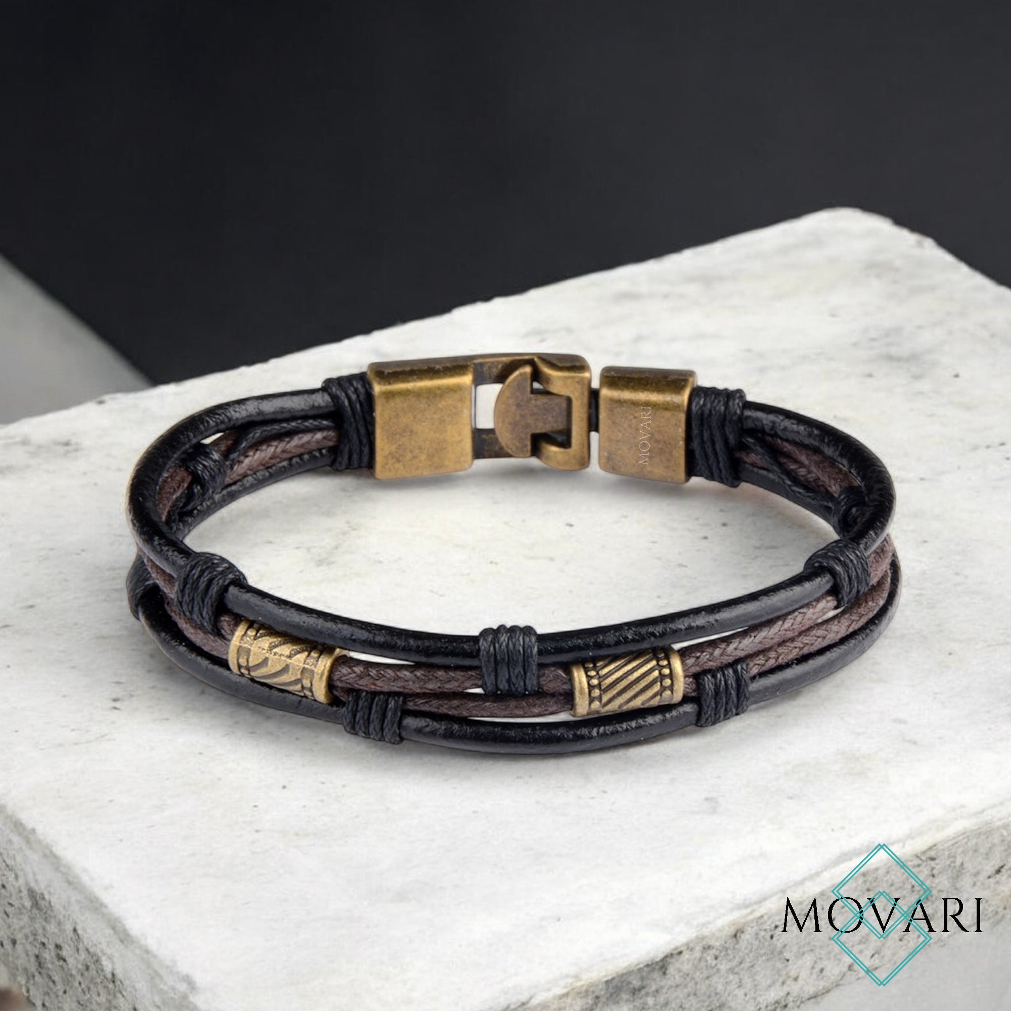 Rustic Leather Bracelet For Men Bohemian leather jewelry Movari