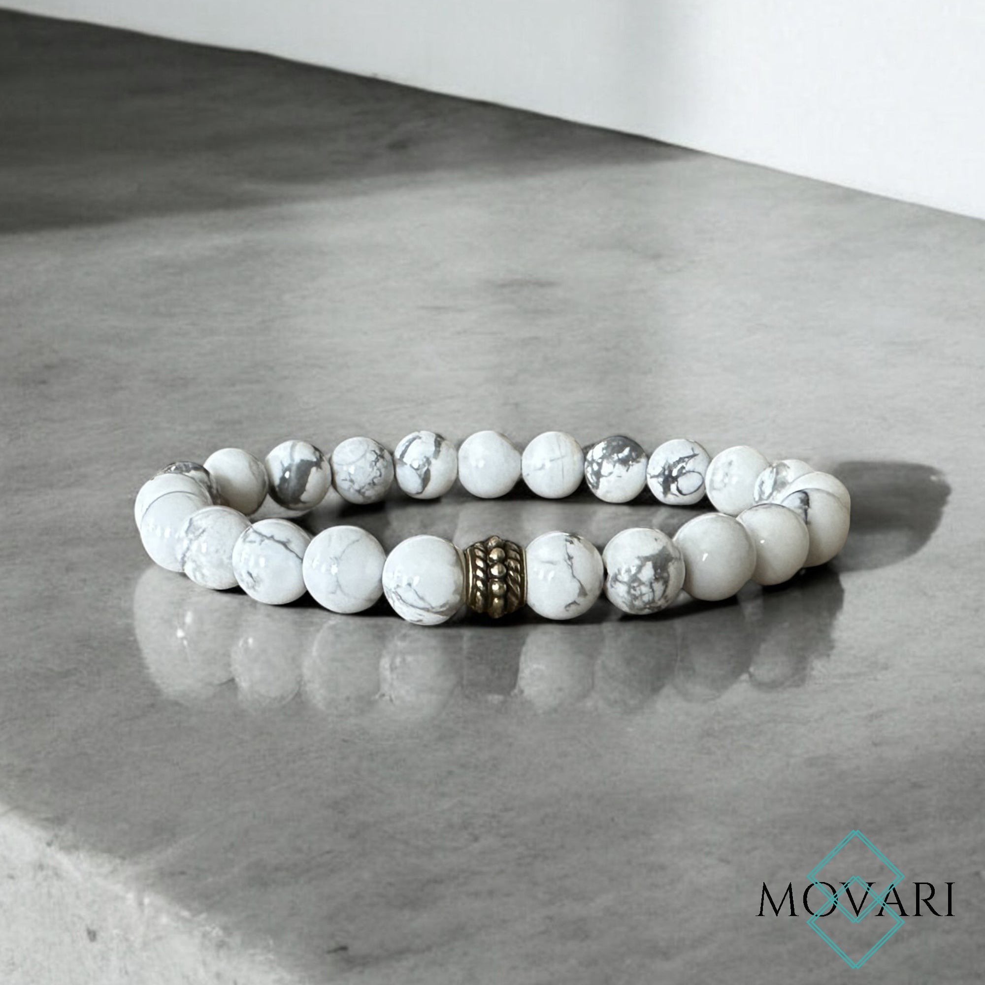 White Howlite 8mm Beaded Bracelet Stress Relief Marble Bead
