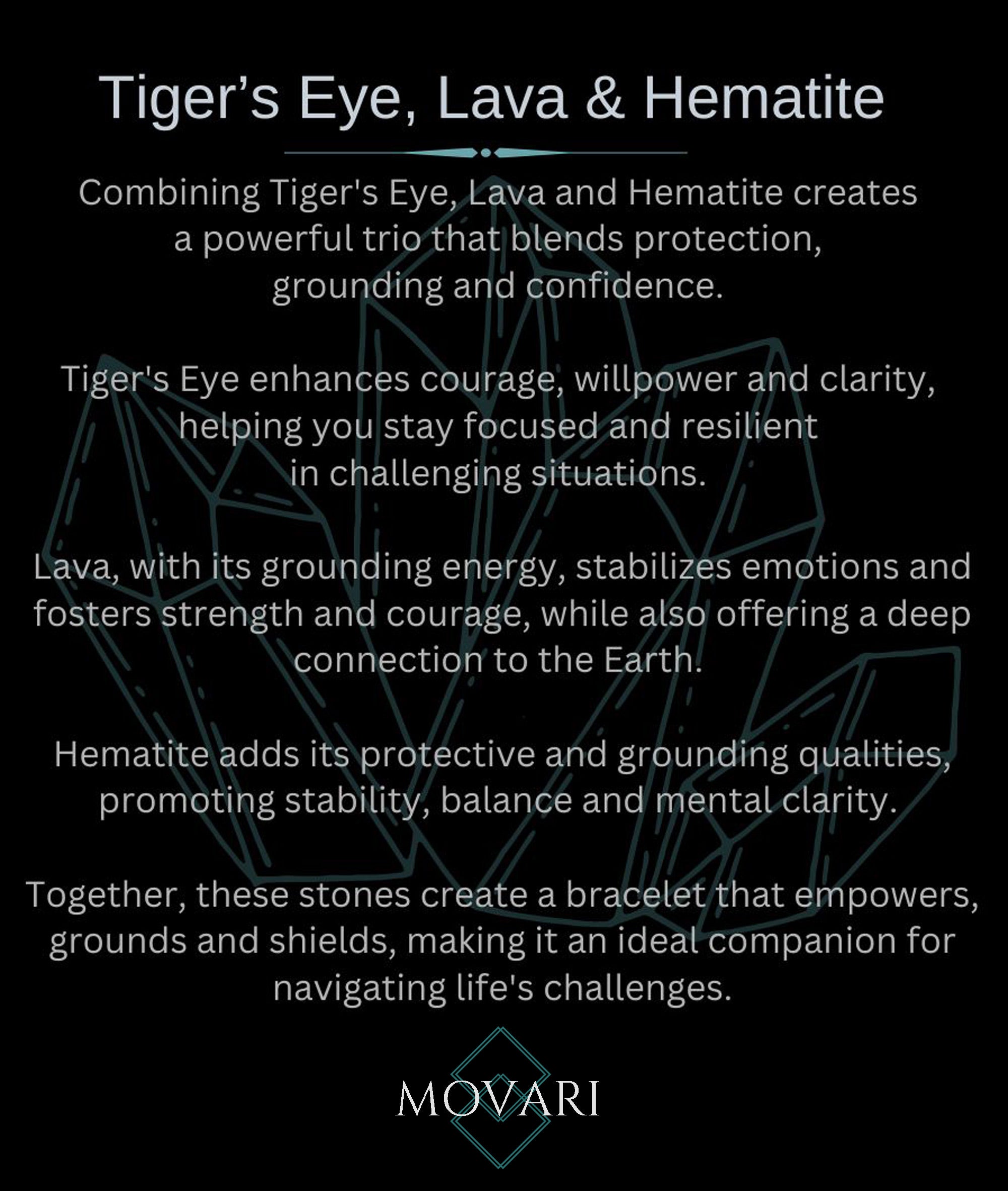 tigers eye, lava and hematite stone meaning