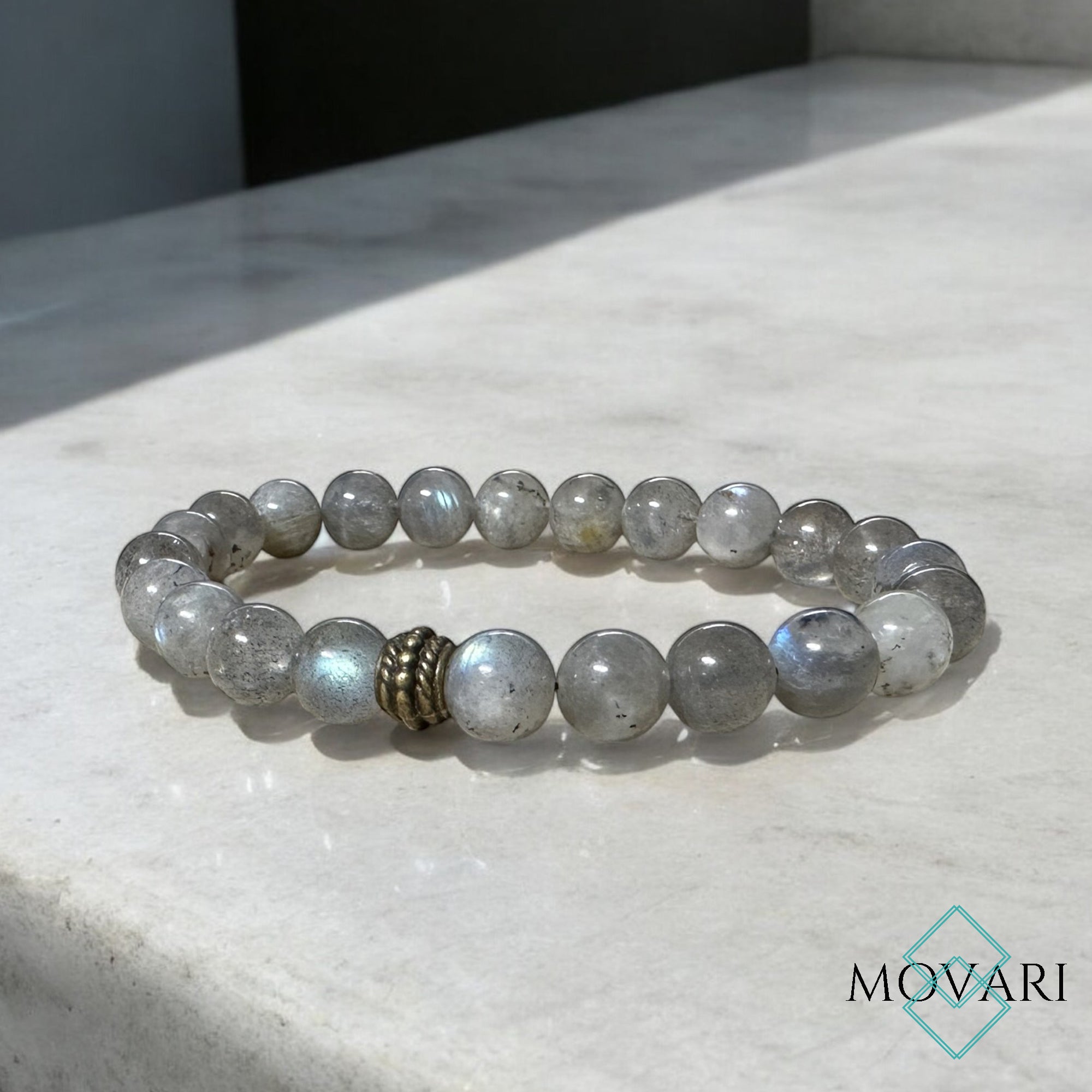 Flash Labradorite Mens Bead Stretch Bracelet 8mm Classic Handmade In USA