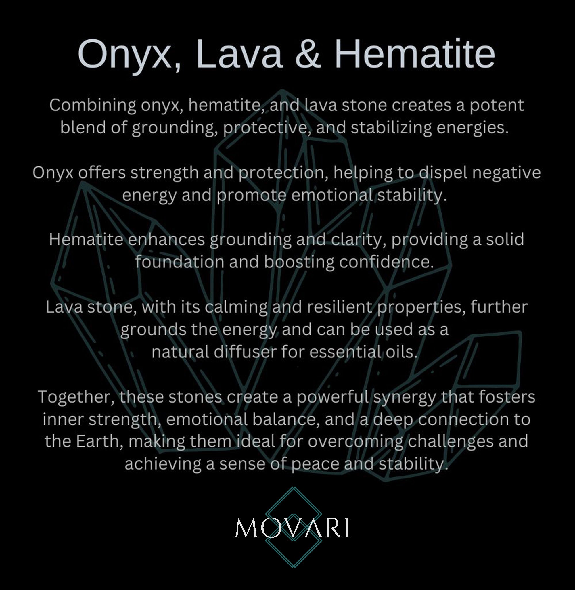 onyx, lava and hematite meaning card