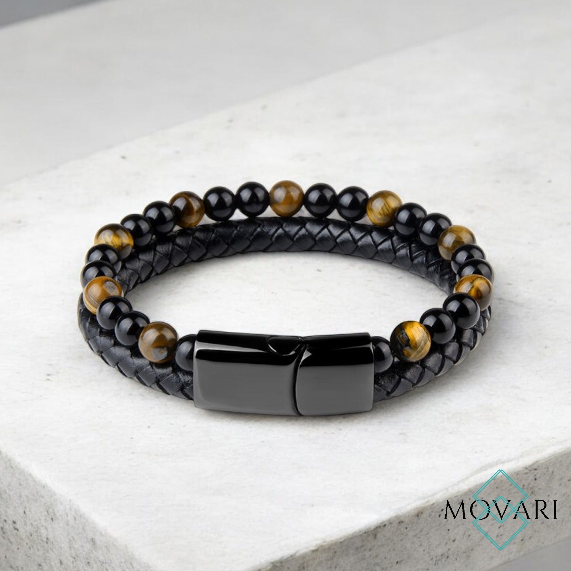 quality mens bracelets movari jewelry obsidian tigers eye leather stainless steel