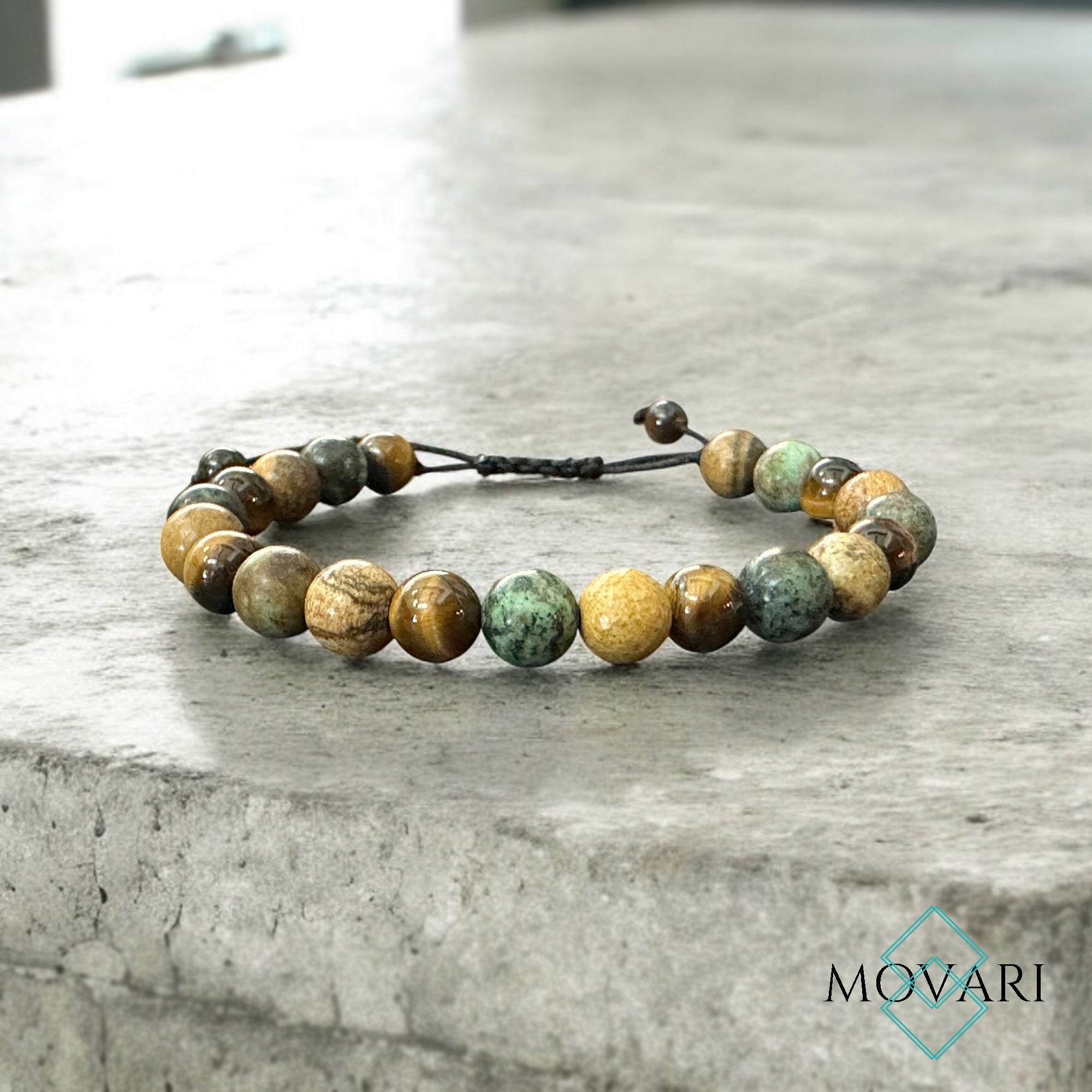 8mm bohemian Adjustable Macramé Bead Bracelet Turquoise Picture Jasper Tigers Eye