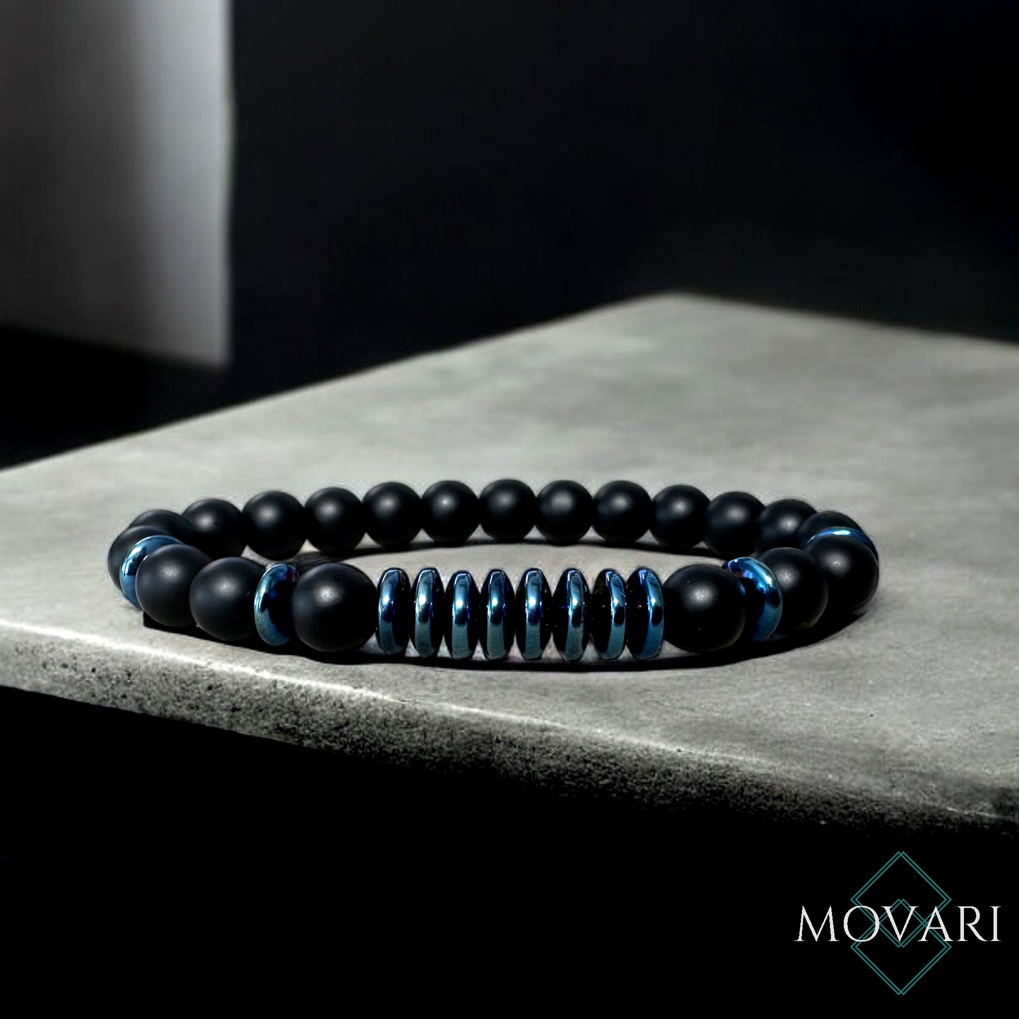The Power 8 Black Onyx Blue Hematite Bead Stretch Bracelet Ambition
