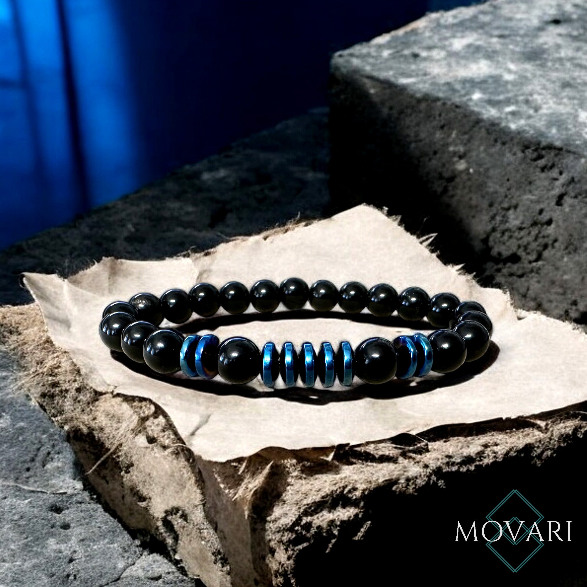 Mens Bead Bracelet Custom Jewelry AAAA Obsidian Blue Hematite