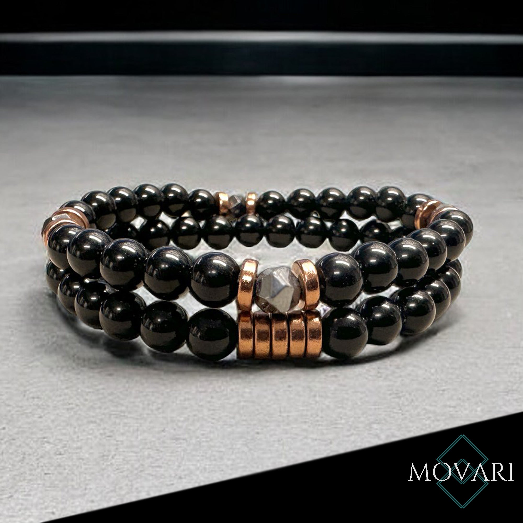 Bracelet Stacking Set For Men 6mm Obsidian And Hematite Gifting