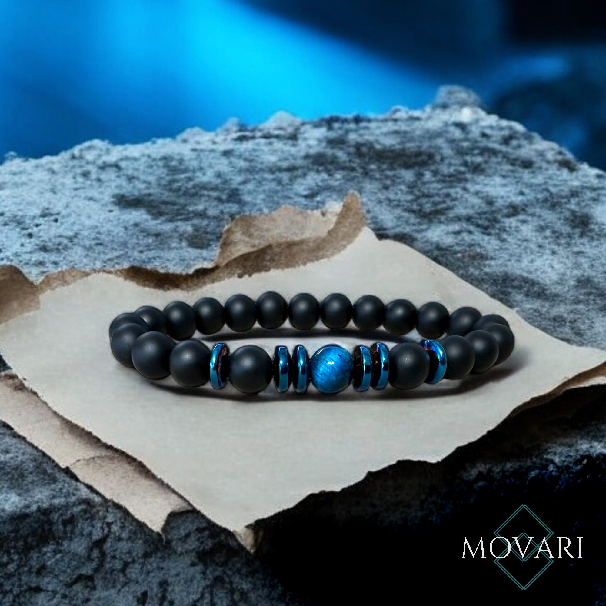 Tiger's Eye Blue Hematite Onyx Bead Stretch Bracelet Handmade