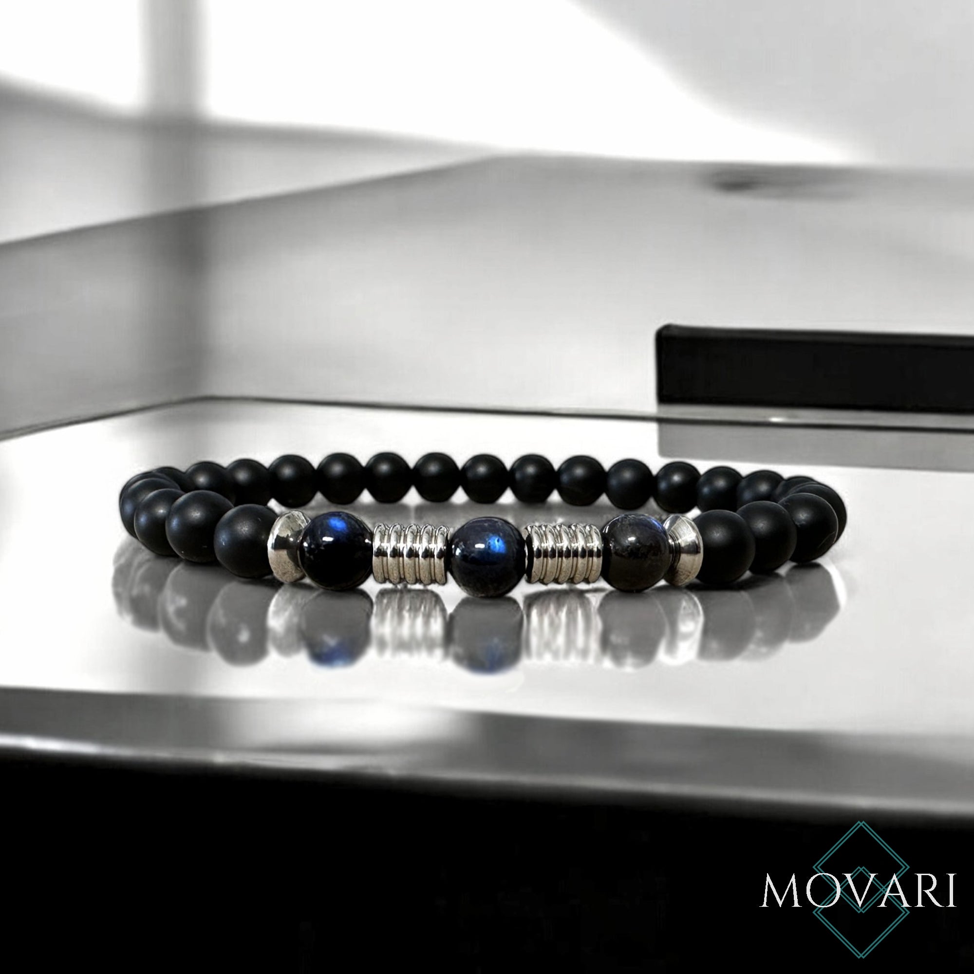 Black Labradorite 6mm Onyx Mens Bracelet Handmade USA