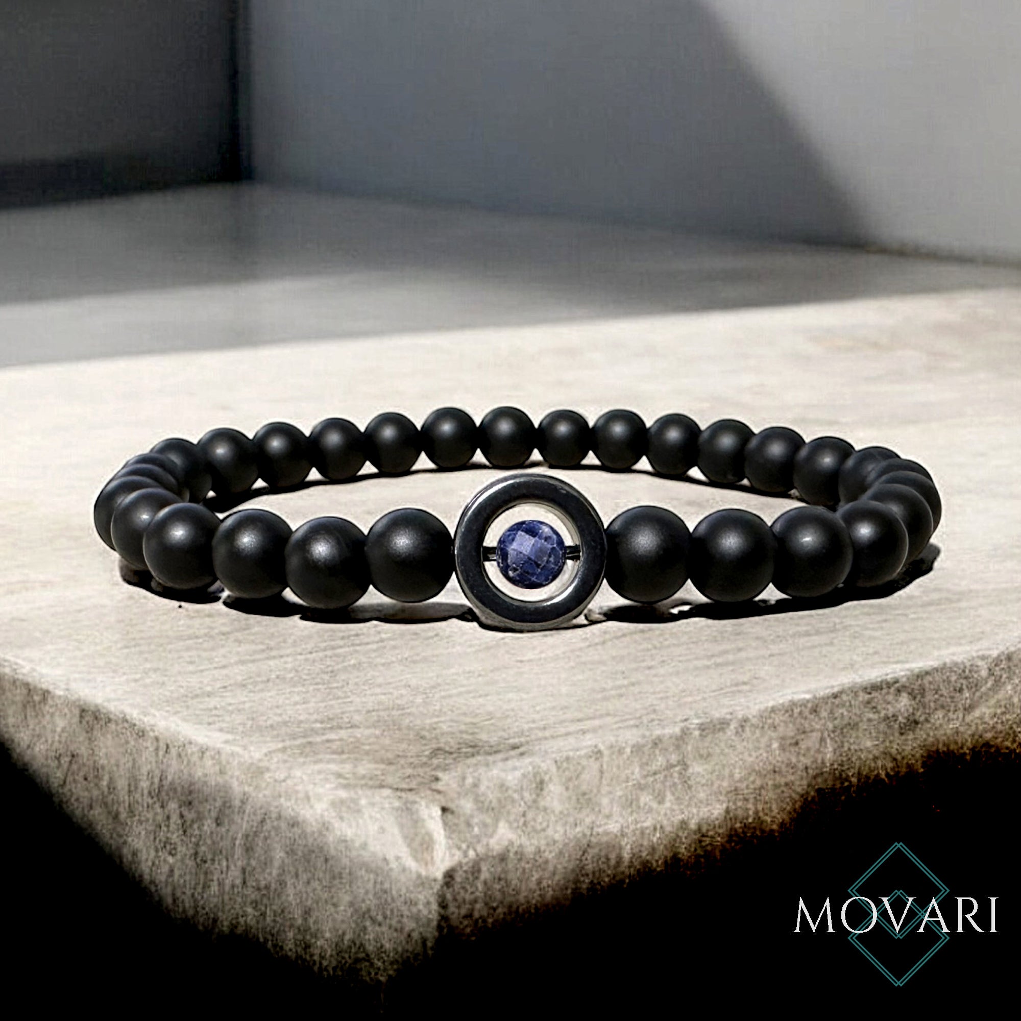 unique Sapphire Bracelet Matte Black Onyx Hematite September Birthstone