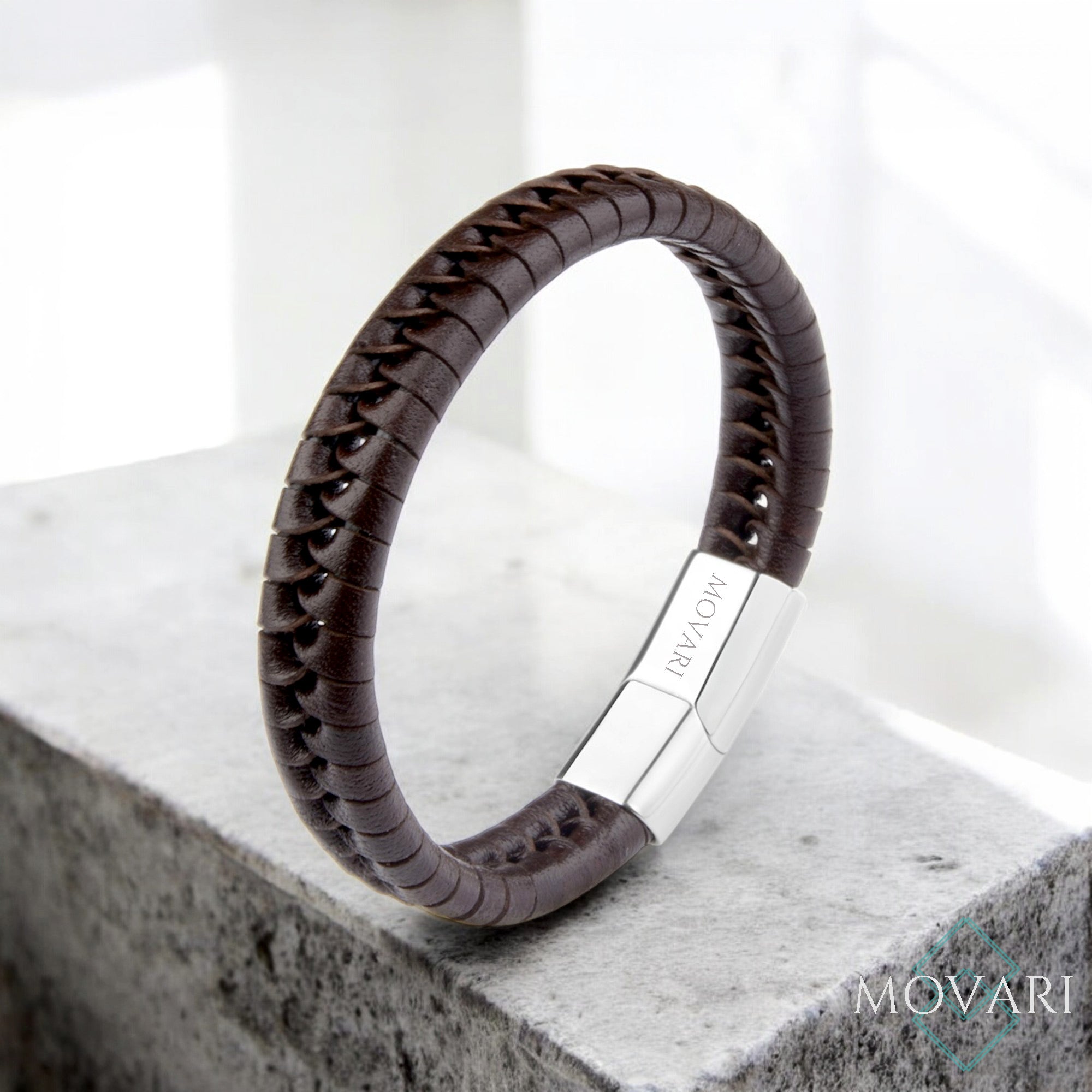 gift for him Brown Braided Leather Bracelet Stainless Steel Clasp