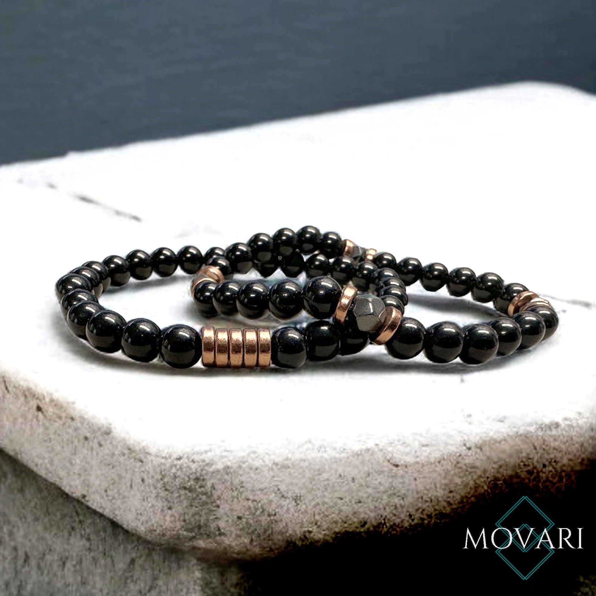 Bracelet Stacking Set For Men 6mm Obsidian And Hematite Gifting