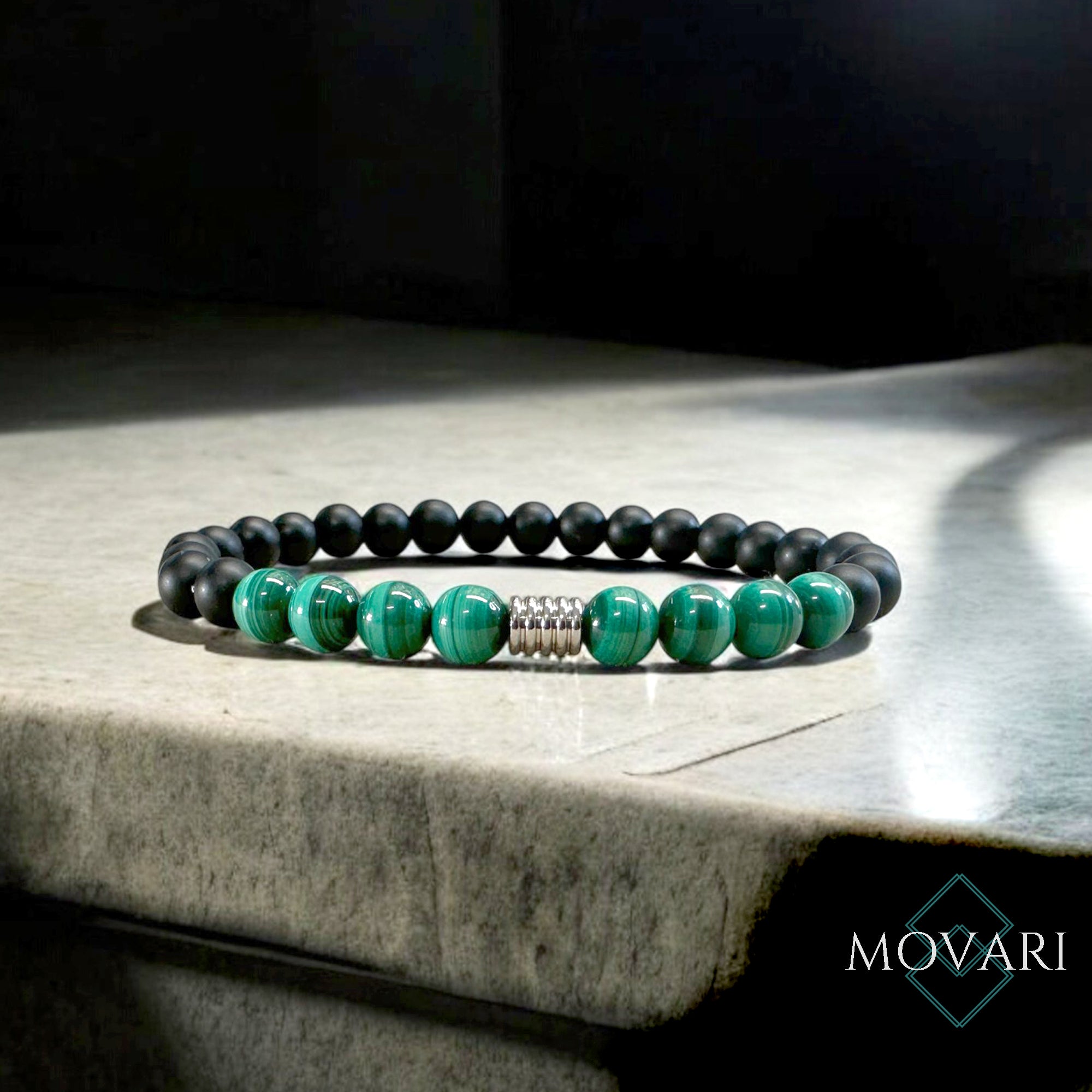 Malachite 6mm Luxury Men's Bead Bracelet Matte Onyx Stainless Steel