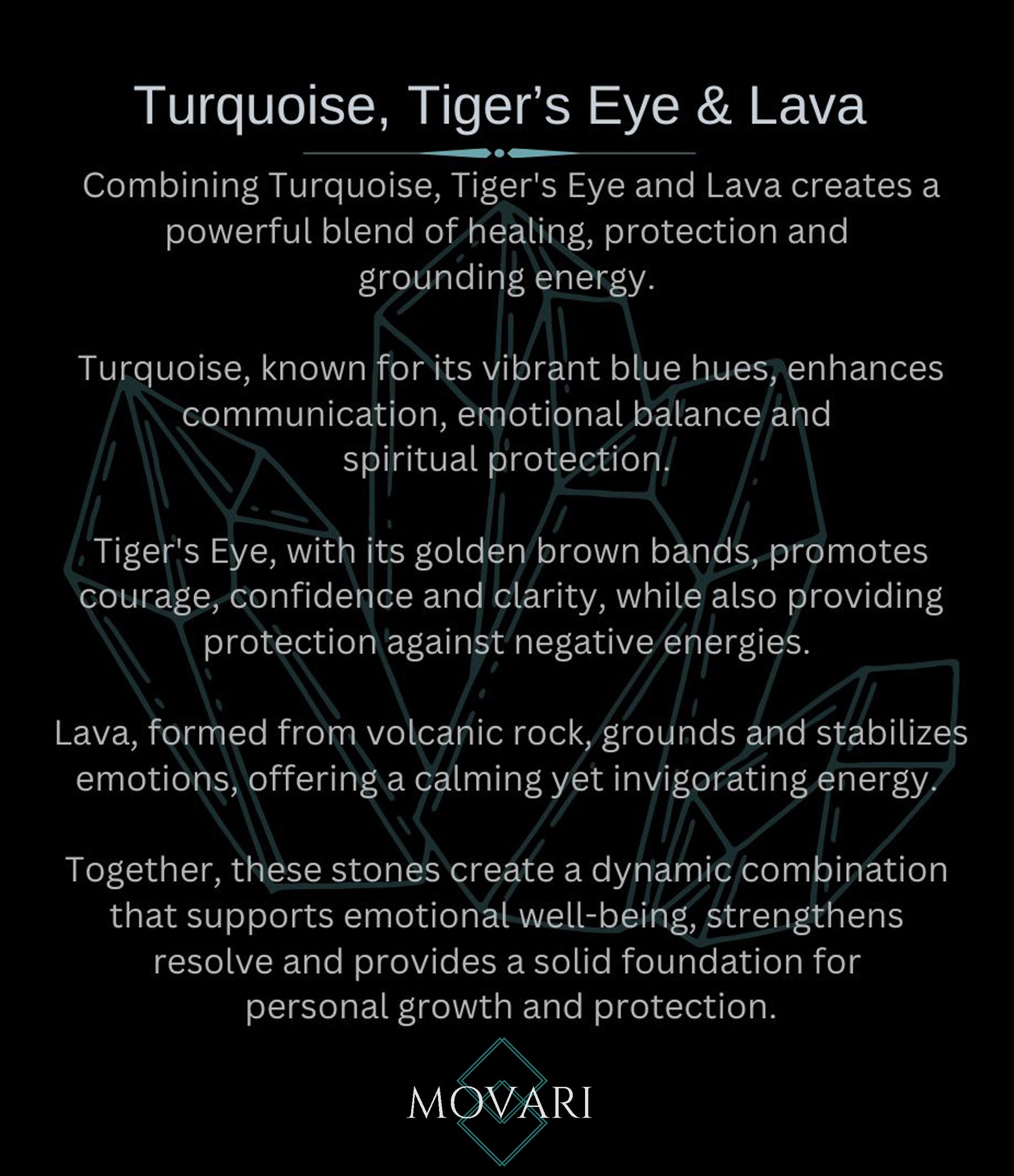 turquoise tigers eye and lava stone meaning card
