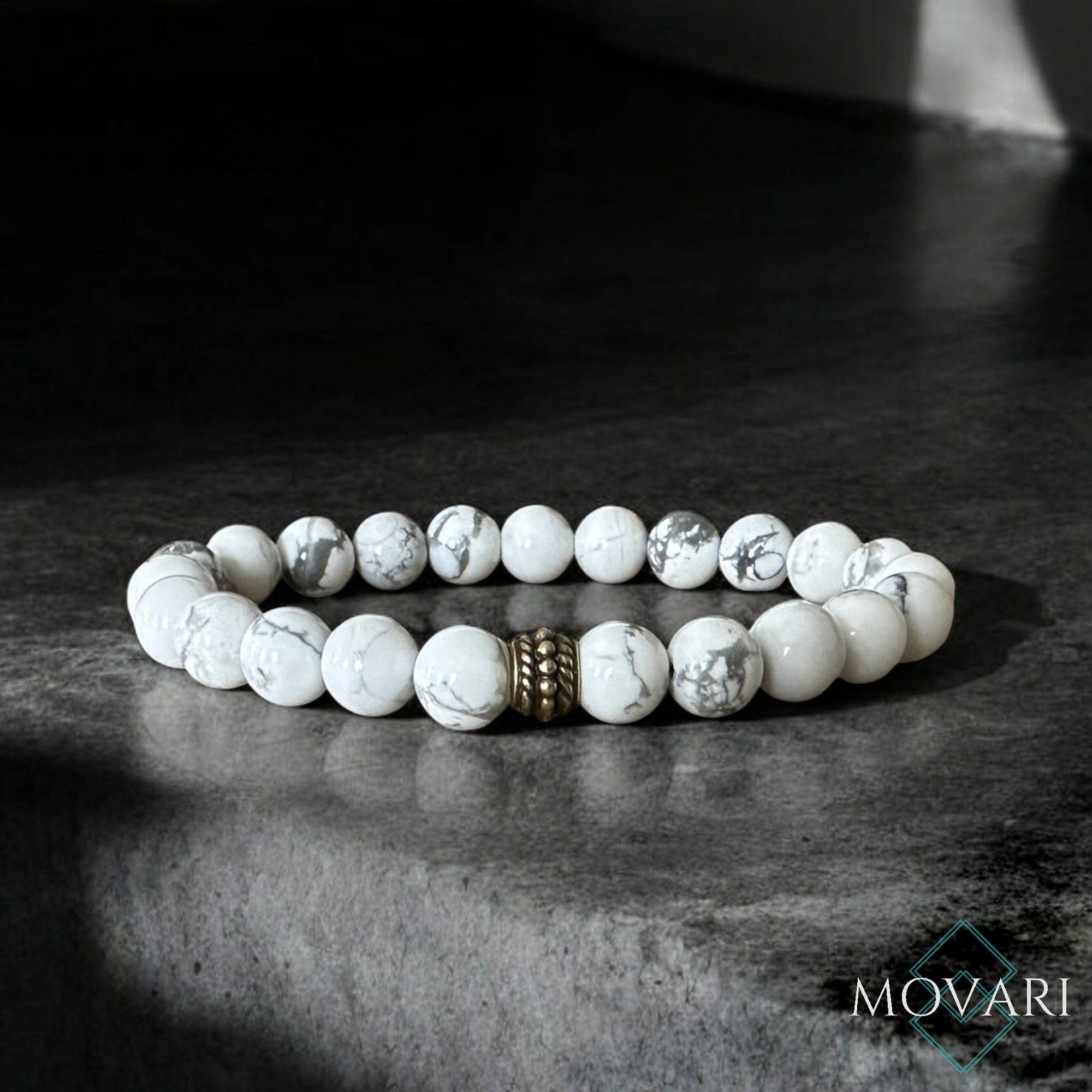 White Howlite 8mm Beaded Bracelet Stress Relief Marble Bead
