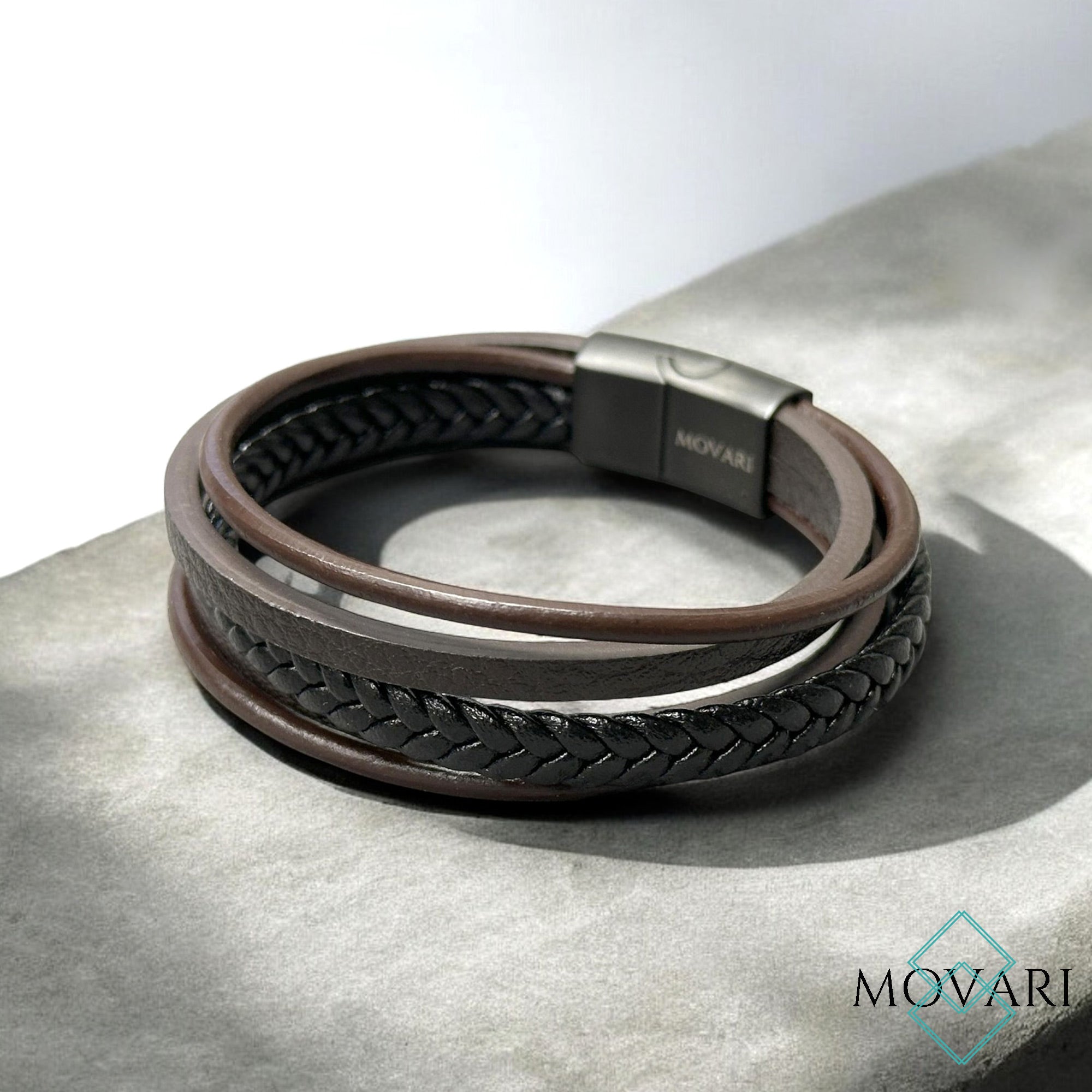 Five Layer Black Brown Mix Leather Bracelet