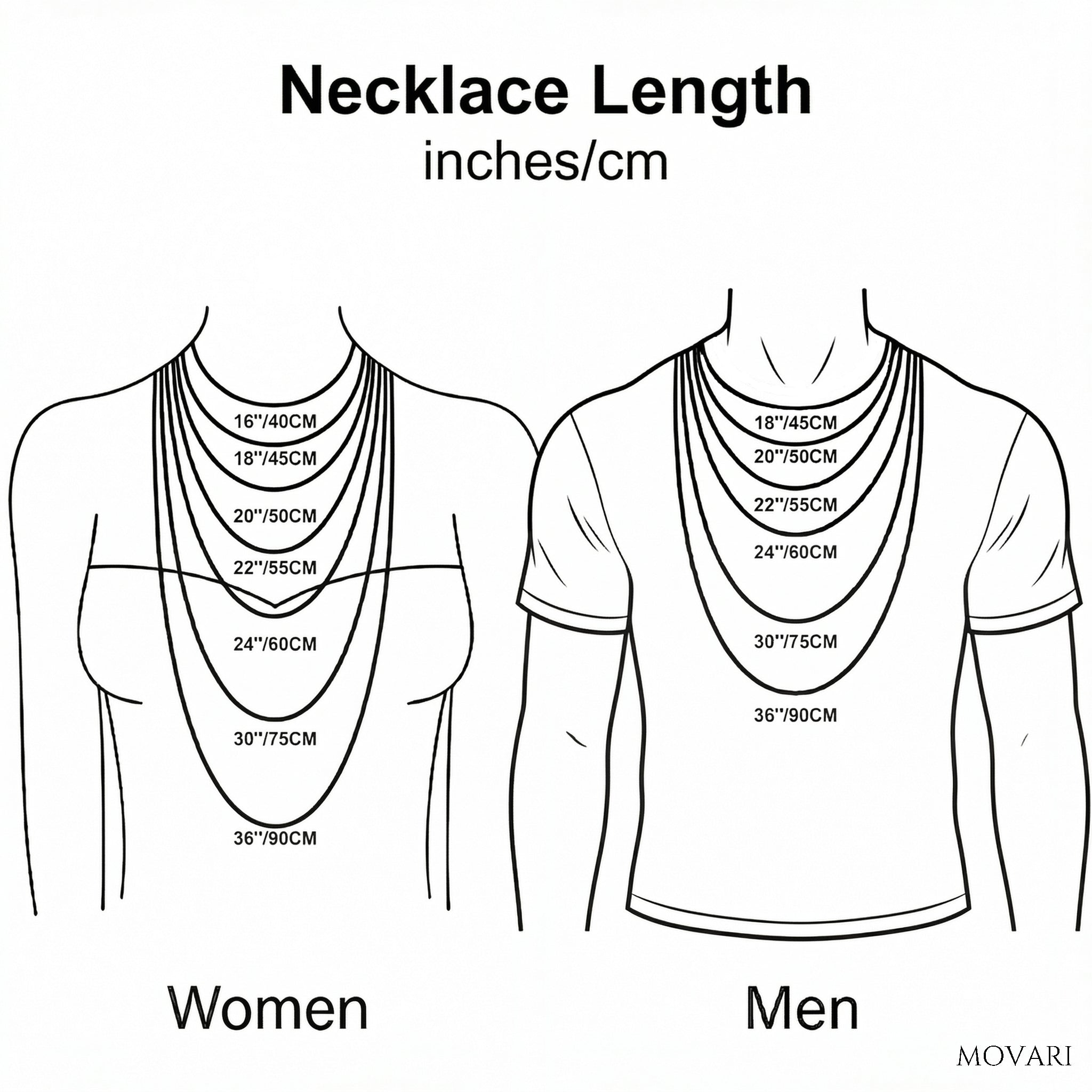 necklace length size guide male and female