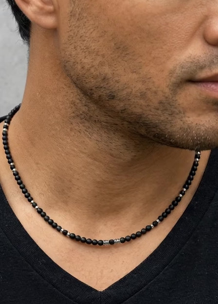 Black Onyx 4mm Hematite Necklace for Men